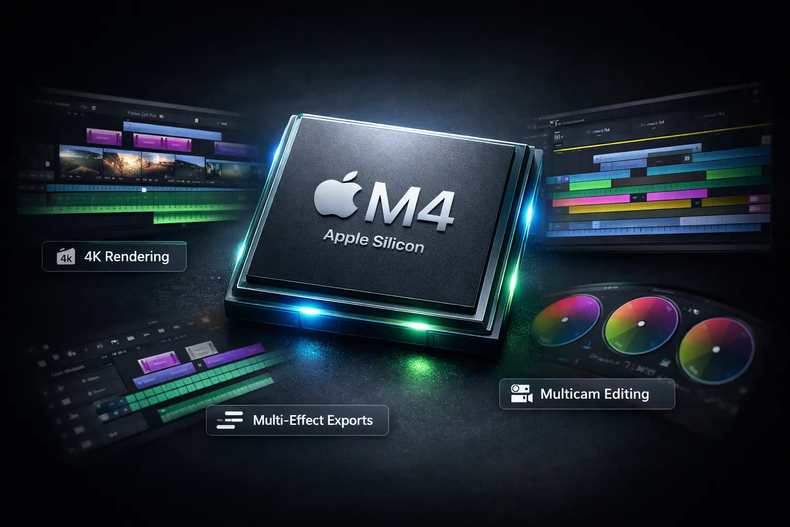 Apple M4 Chip performance for video editing: 4K rendering, multicam editing, and effects exports