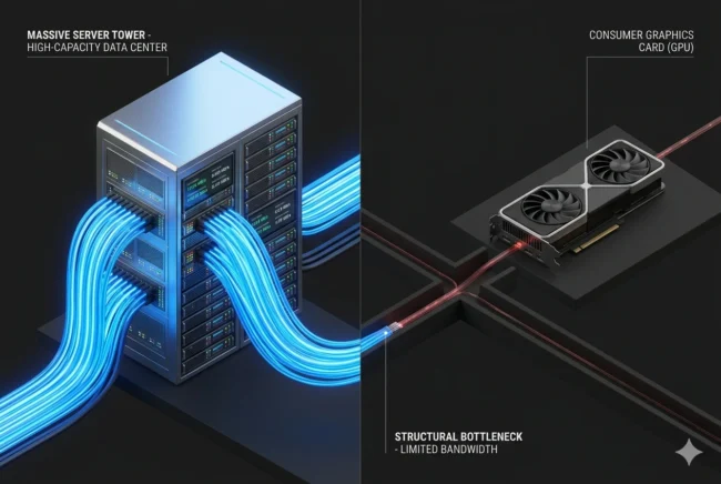 Technical visualization showing the memory supply chain prioritizing AI datacenters over consumer gaming GPUs.