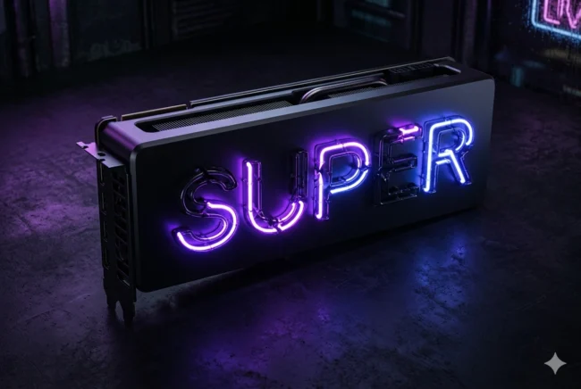 A "deceased" RTX 50 Super concept GPU, symbolizing the cancellation of NVIDIA's mid-cycle refresh.