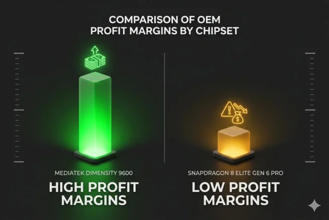 Infographic comparing the manufacturing costs of using Qualcomm vs. MediaTek in 2027 flagships.