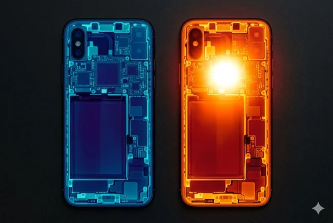 Thermal rendering comparison of two smartphones, illustrating the potential overheating issues of the Samsung-built Snapdragon 8 Elite Gen 6.