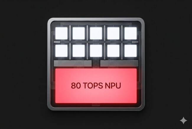 Architectural die diagram of the Snapdragon X2 Plus highlighting its 10-core layout and massive 80 TOPS Hexagon NPU block.