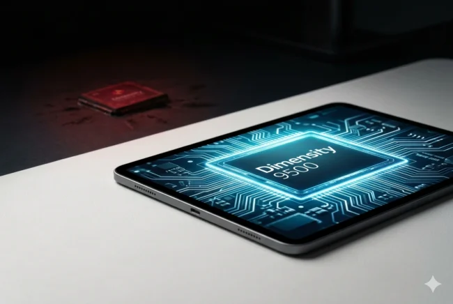 Concept render of the Samsung Galaxy Tab S12 projecting the MediaTek Dimensity 9500 logo.