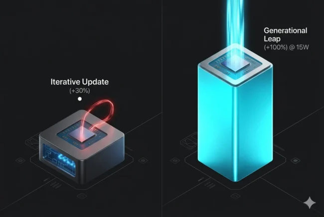 Data visualization showing the massive generational performance leap required at the 15W thermal envelope to justify the release of the Steam Deck 2.