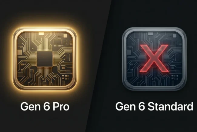 Comparison between Snapdragon 8 Elite Gen 6 Pro and the downgraded Standard version, highlighting missing features