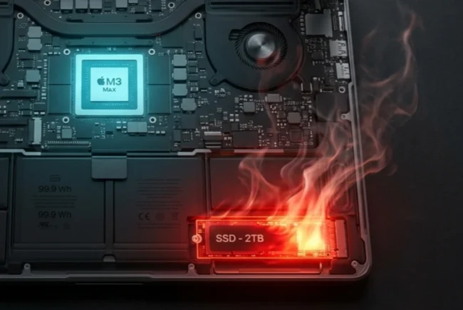 X-ray thermal visualization of a laptop showing a PCIe 5.0 SSD overheating while the CPU remains cool.