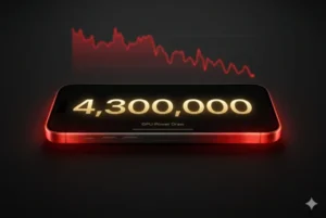 Concept render of a smartphone overheating despite showing a massive AnTuTu benchmark score, illustrating the disconnect between peak scores and sustained gaming performance.