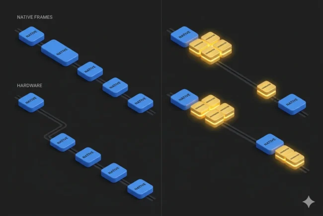 Infographic demonstrating how DLSS 4 Multi-Frame Generation injects artificial frames at uneven intervals, causing frame pacing stutters.
